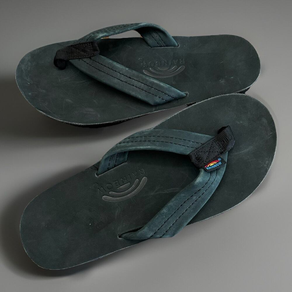 Rainbow NWT Sandals Leather Flip Flops Black Men’s Size M 8.5-9.5